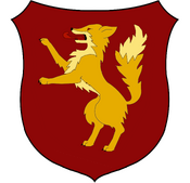 Wappen von Silva von Rosenschlag: Ein nach vorne blickender, aufrecht stehender, goldener Fuchs auf rotem Grund